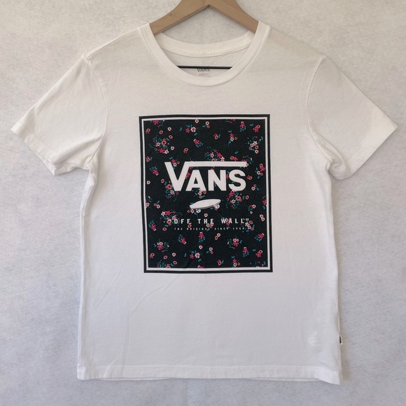 Van’s Logo Floral Short Sleeve Tee White Women’s Small - Picture 1 of 9